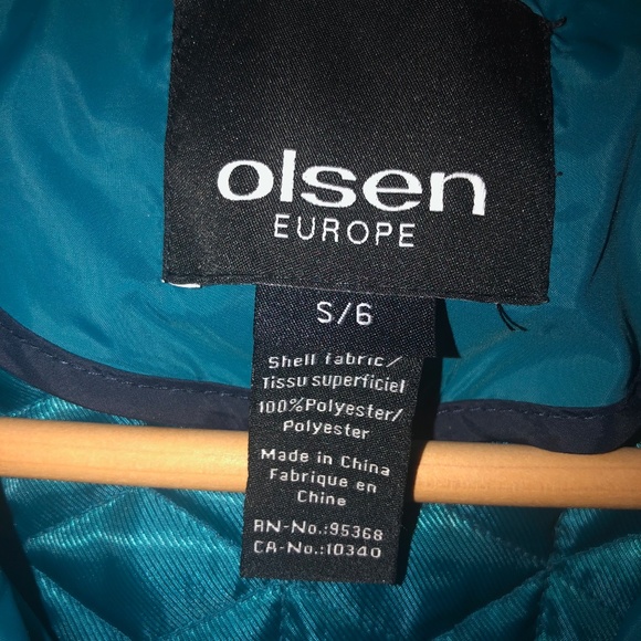 Olsen Europe Light Teal Puffer Jacket w/ Front Ruffles - Picture 6 of 6